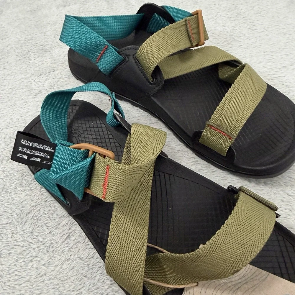 Chaco Lowdown Sandals Mens 7 Olive/Teal Adjustable Straps Sport Slides JCH108655